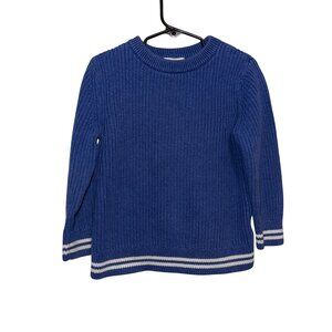 Hanna Andersson Kids Blue Ribbed Sweater With White Striped Hem & Cuffs Size 5